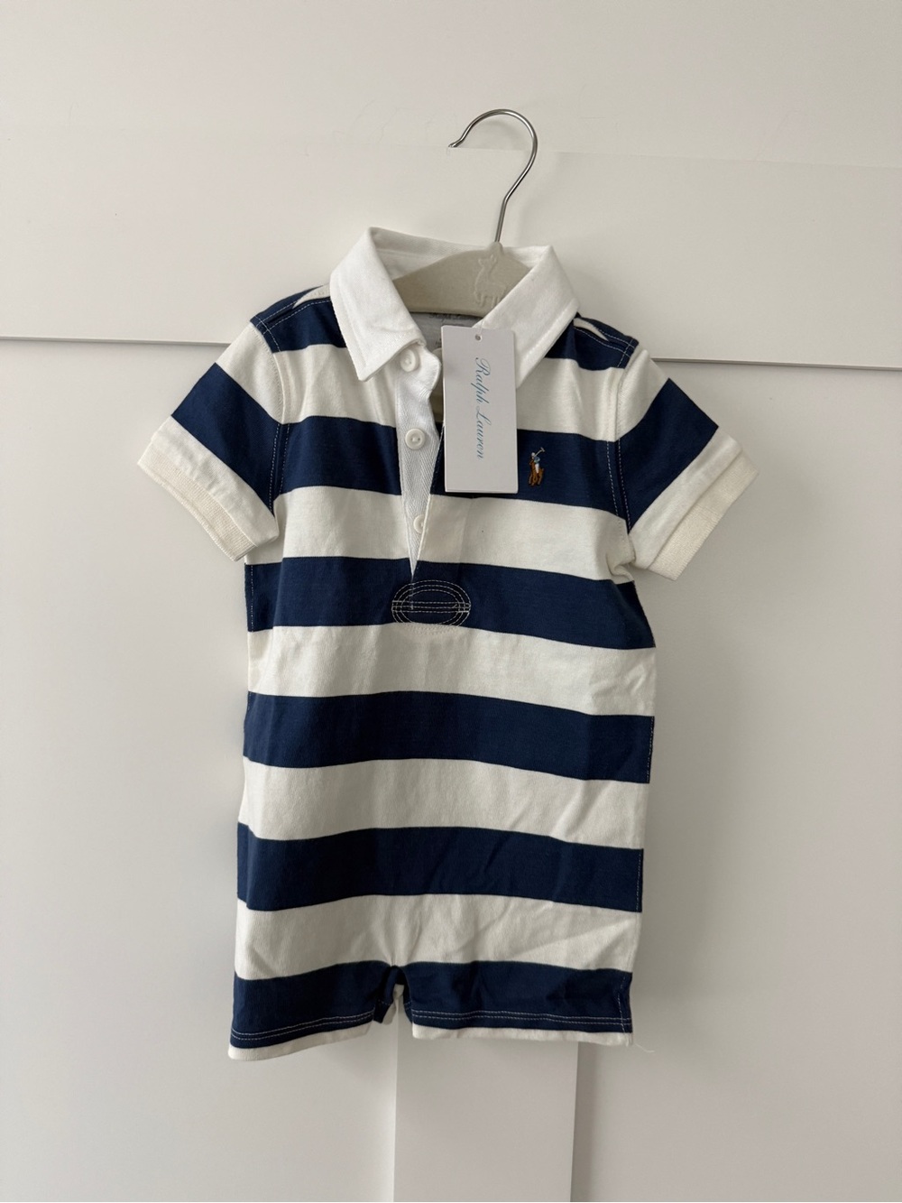 Ralph Lauren Navy and White Striped Polo Romper
